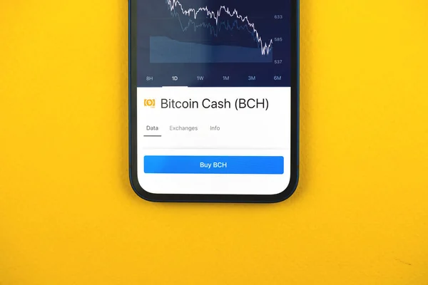 Купуйте Криптовалюту Bitcoin Cash Bch Допомогою Мобільного Додатка Концепцію Онлайнової — стокове фото