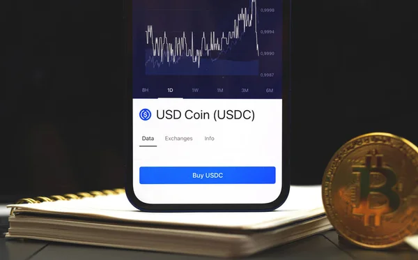 Usdc Usd Coin Cryptocurrency Business Background Crypto Graph Screen Mobile — стокове фото