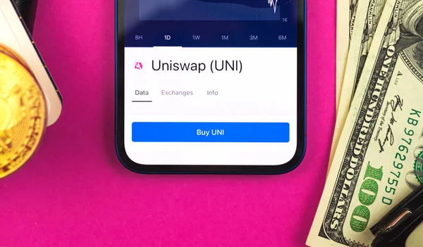 Comercio Con Uniswap Uni Criptomoneda Dinero Nvirtual Banca Línea Con — Foto de Stock