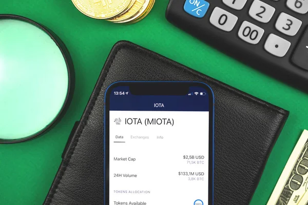 Iota Miota Crypto Currency Online Banking Concept Your Mobile Phone — Foto de Stock