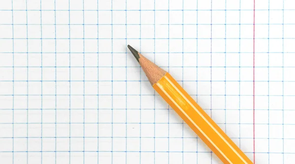 Sharp Lead Pencil School Stationery Checkered Notebook Background Close Copy — Stock Photo, Image