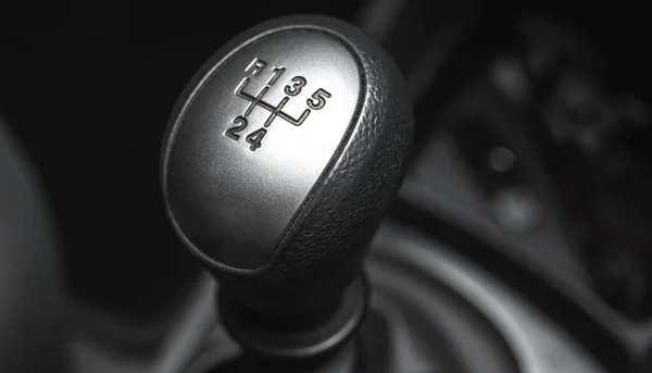 Převodovka Uvnitř Černého Interiérového Vozu Detailní Záběr — Stock fotografie