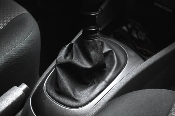 Leather Casing Manual Gearstick Transmission Black Interior Car — Stock Photo, Image