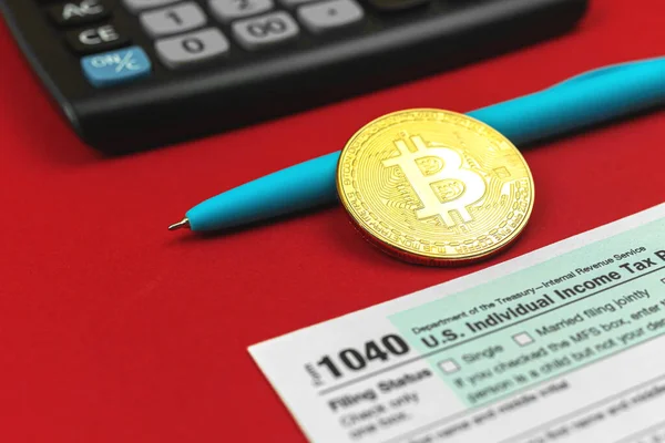 Podatek Kredyt Część Indywidualnego Zwrotu Podatku Dochodowego 1040 Formularz Bitcoin — Zdjęcie stockowe