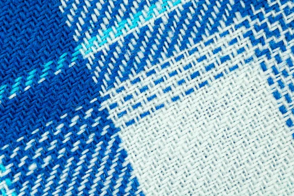 Blue Fabric Texture Pattern Background Cotton Checkred Textile Cloth Close — Stock Photo, Image