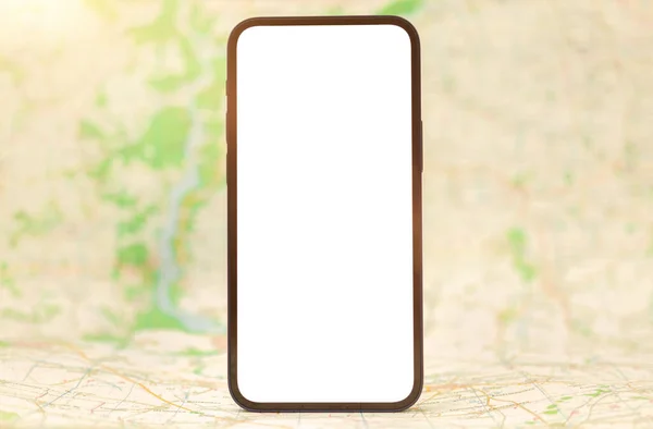 Mockup Dello Smartphone Sullo Sfondo Della Mappa Della Città Concetto — Foto Stock