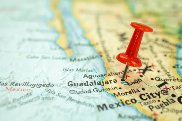 Ubicazione Guadalajara Città Messico Mappa Con Perno Rosso Che Punta — Foto Stock