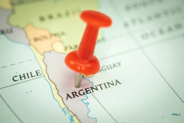 Location Argentina Red Push Pin Travel Map Marker Point Close — стоковое фото