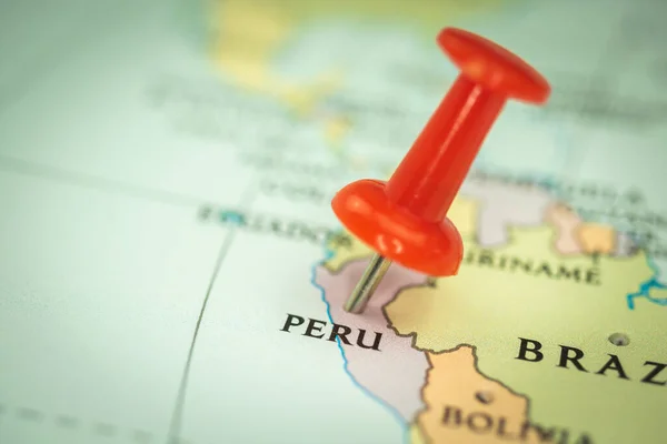 Ubicazione Peru Pin Rosso Sulla Mappa Viaggio Marker Punto Primo — Foto Stock