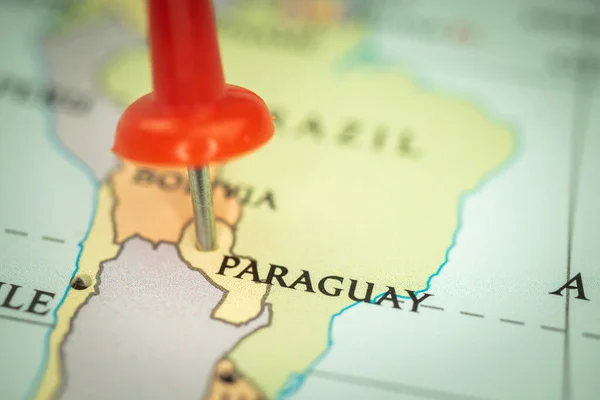 Ubicazione Paraguay Pin Rosso Sulla Mappa Viaggio Marker Primo Piano — Foto Stock