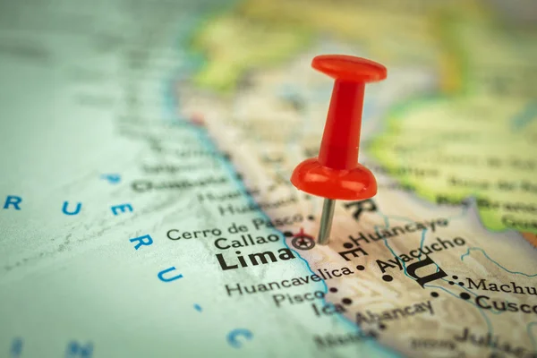Ubicazione Lima Città Perù Pin Rosso Sulla Mappa Viaggio Marker — Foto Stock