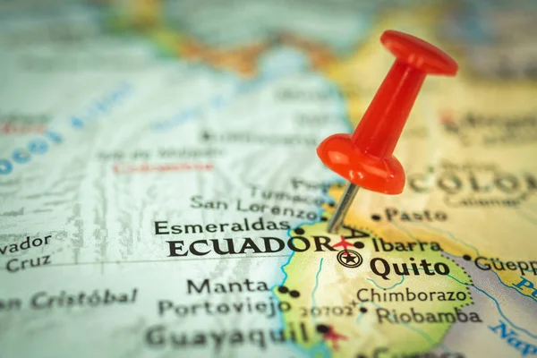 Ubicazione Ecuador Città Quito Pin Rosso Sulla Mappa Viaggio Marker — Foto Stock