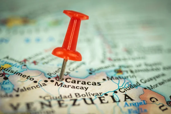 Ubicazione Caracas Maracay City Venezuela Red Push Pin Travel Map — Foto Stock