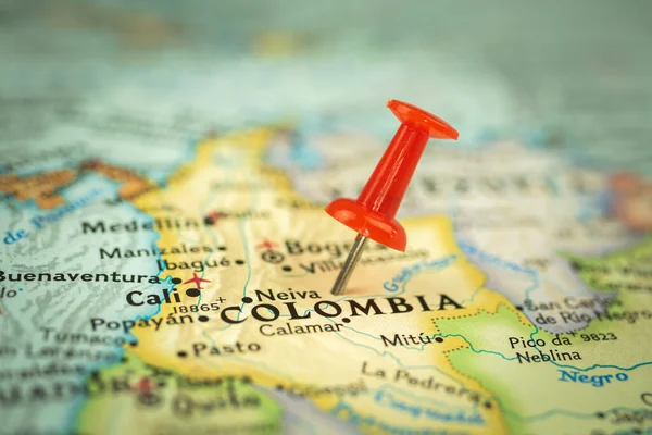 Ubicazione Colombia Pin Rosso Sulla Mappa Viaggio Marker Primo Piano — Foto Stock
