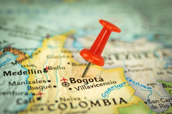 Ubicazione Bogotà Città Colombia Pin Rosso Sulla Mappa Viaggio Marker — Foto Stock