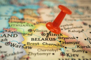 Belarus konumu, haritadaki pimi kapat, seyahat, turizm ve gezi konsepti işaretleyicisi, Avrupa