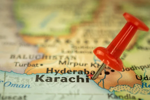 Pakistan Daki Karachi Konumu Darbeli Nokta Işaretli Seyahat Haritası Asya — Stok fotoğraf