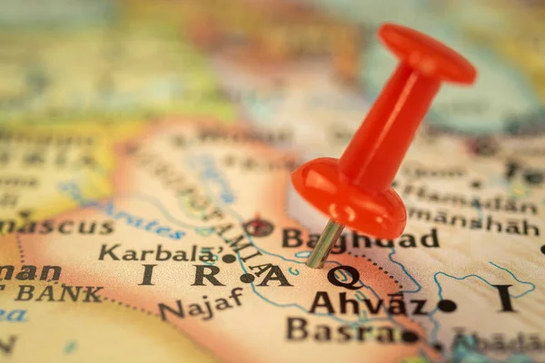 Irak Konumu Itme Noktası Işaretli Seyahat Haritası Yakın Plan — Stok fotoğraf