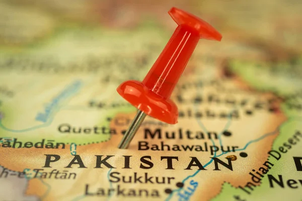 Location Pakistan Travel Map Push Pin Point Marker Closeup — стокове фото
