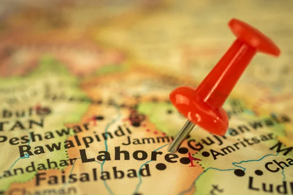 Pakistan Daki Lahor Konumu Darbeli Nokta Işaretli Seyahat Haritası Asya — Stok fotoğraf