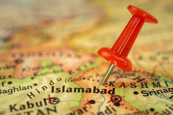 Pakistan Daki Slamabad Konumu Iğne Ucu Işaretli Seyahat Haritası Asya — Stok fotoğraf