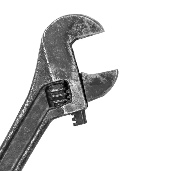 Old Grunge Adjustable Wrench Isolated White Background Closeup — 图库照片