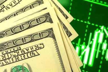 Arka planda dolar ve borsa grafiği yakın plan, finans konsepti fotoğrafı