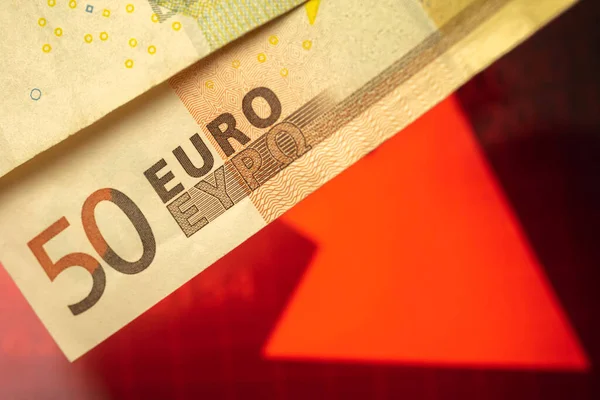 Euro Falls Finance Business Background Euro Banknotes Red Stock Market — Stock Photo, Image