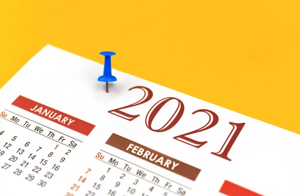2021 Calendario Con Push Pin Organizador Concepto Planificador Primer Plano — Foto de Stock