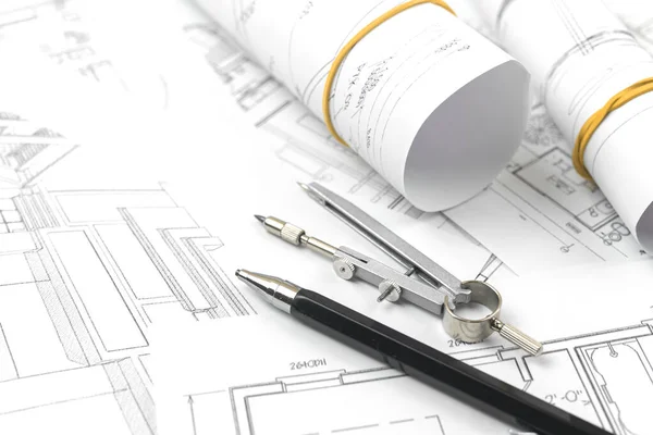 Architect Design Working Concept Drawing Sketch Plan Blueprints Stok Fotoğraf