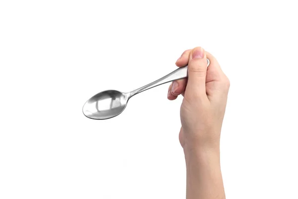Hand Steel Kitchen Spoon Isolated White Background — Stock Photo, Image