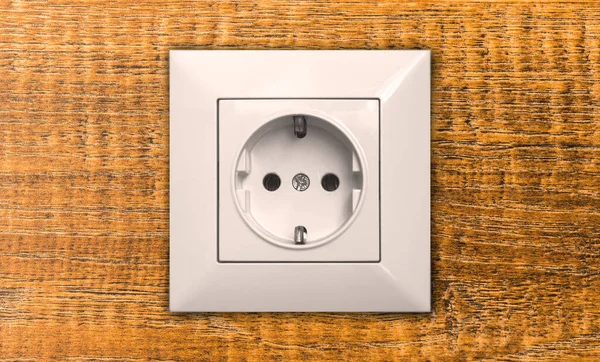 Electric Outlet Wooden Wall House Interior Close Socket — Stock Photo, Image