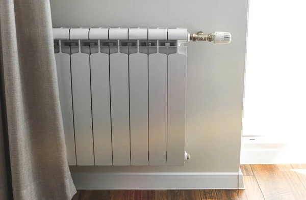 Heating White Radiator Radiator Living Room Interior Photo — Stock Photo, Image