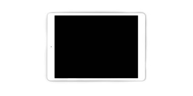 Tablet pc mackup ekranı beyaz bir arkaplanda fotokopi alanı fotoğrafıyla yatay olarak izole edilmiş