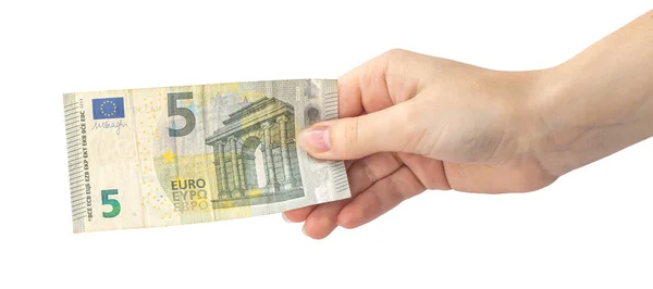 Euro Hand Isolated White Background Woman Hand Banknote Europe Money — Stock Photo, Image