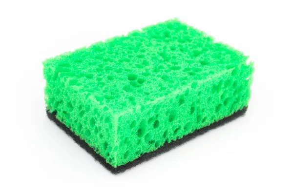 Green Wash Sponge Kitchen Cleaning Isolated White Background — Stock Photo, Image