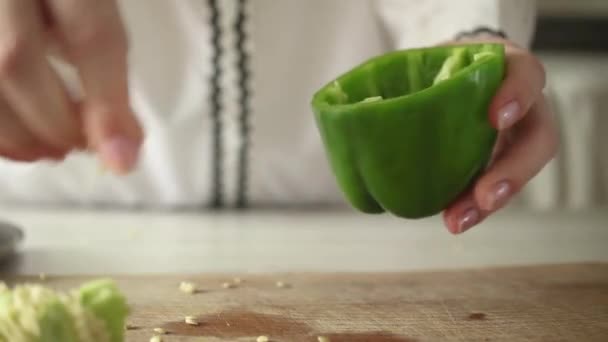 Concepto Cocina Con Producto Natural Casa Chef Con Verduras Pimiento — Vídeos de Stock