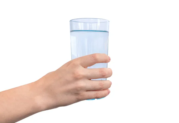 白い背景に手で孤立した淡水のガラス — ストック写真