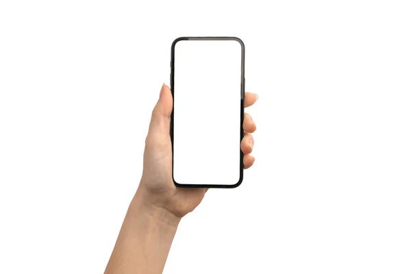 Handheld Mobiele Telefoon Met Blanco Wit Scherm Mockup — Stockfoto