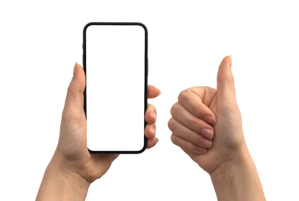 Smartphone Attrappe Und Handbewegung Isoliert Auf Weißem Hintergrund — Stockfoto