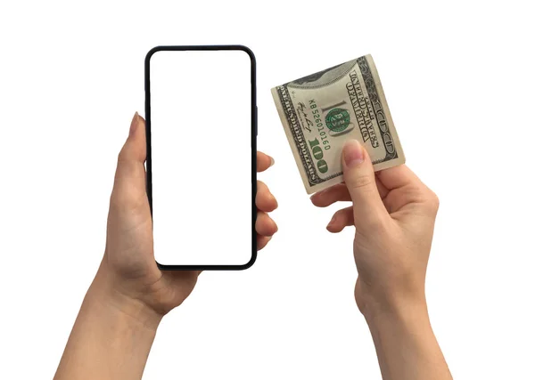 Pagamento Finanziario Con Denaro Dollari Telefono Cellulare Mockup Dello Schermo — Foto Stock