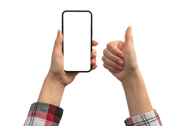 Makieta Telefonu Komórkowego Gest Dłoni Izolowane Białym Tle Zdjęcie — Zdjęcie stockowe