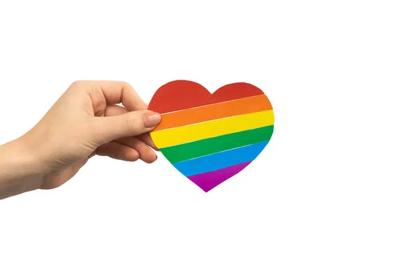 Corazón Colores Orgullo Lgbt Mano Aislado Sobre Fondo Blanco — Foto de Stock