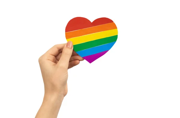 Λοατ Ουράνιο Τόξο Σύμβολο Της Καρδιάς Στο Χέρι Απομονώνονται Μια — Φωτογραφία Αρχείου