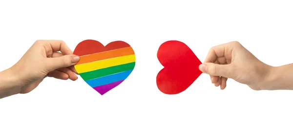 Main Avec Coeur Papier Aux Couleurs Lgbt Isolé Sur Fond — Photo