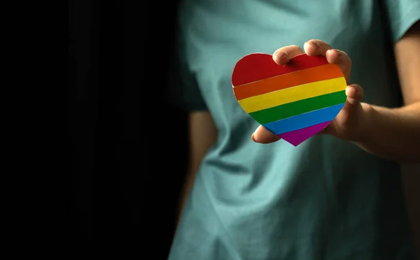 Lgbt Community Hintergrund Mit Copy Space Foto Mädchenhand Mit Herzförmiger — Stockfoto