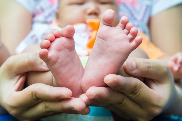 Baby feet in mother's hands. — Stock Photo, Image