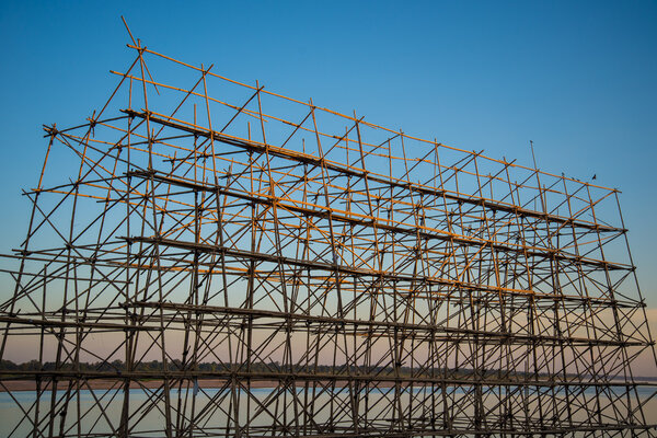 Bamboo scaffolding on a boat.