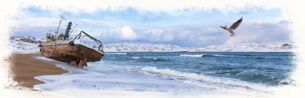 Arctic Sea Coast Kola Peninsula Element Advertisement Poster More — Stock Photo, Image