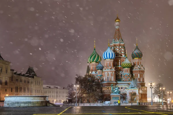 Basilius Kathedrale Bei Nacht Winter Moskau Russland — Stockfoto